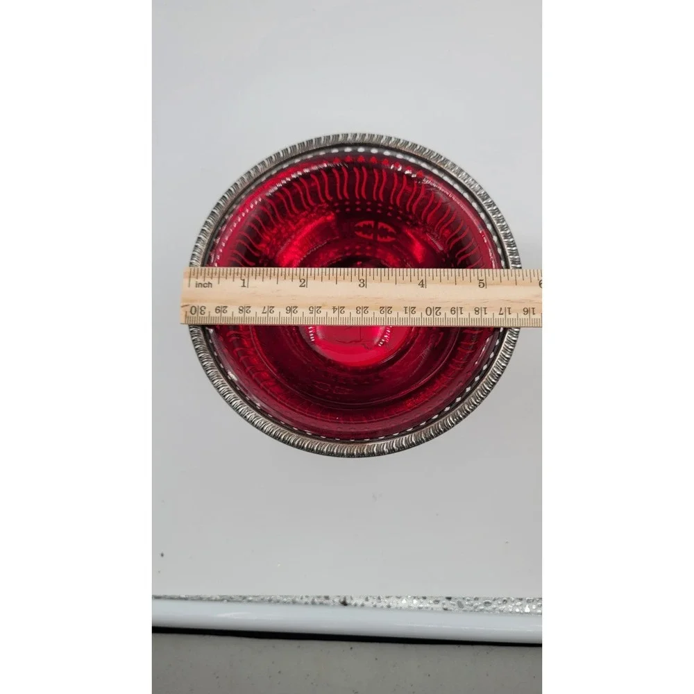 Barker Ellis Pedestal Bowl Ruby Red Glass Silver Plated Menorah Mark England